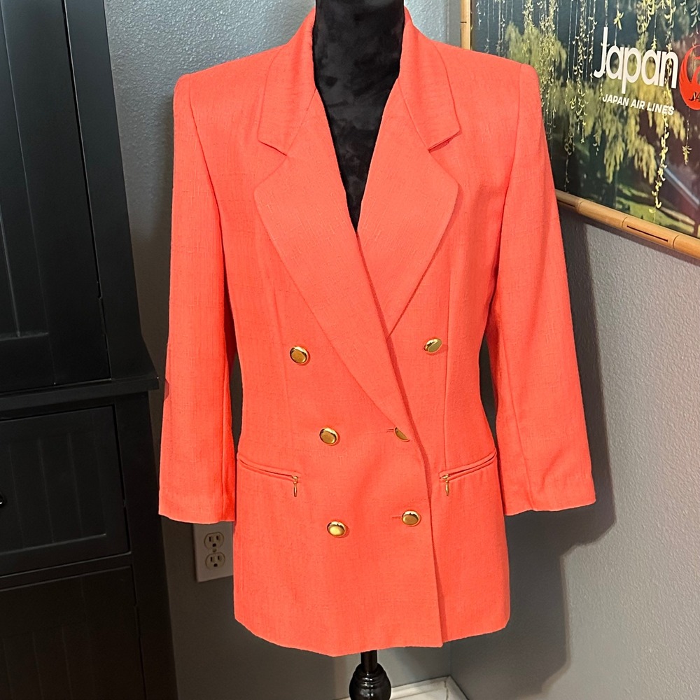 Kasper‎ for A.S.L. Coral Double Breasted Blazer Jacket Size 8 Career Chic Preppy